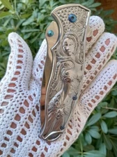 Woman Warrior Slayer Polished Chrome Pocket Knife New