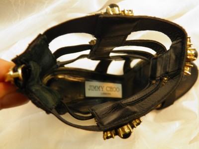 Jimmy Choo Black Elastic & Suede Jeweled Myriad 65 Gladiator 