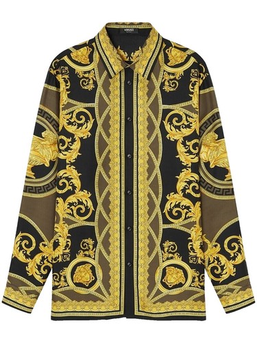 gold versace dress shirt Versace Printed Silk Twill Mini Shirt Dress