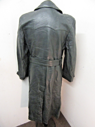 VINTAGE WW2 LEATHER GERMAN GREEN TRENCH COAT JACKET SIZE UK M - Picture 15 of 17