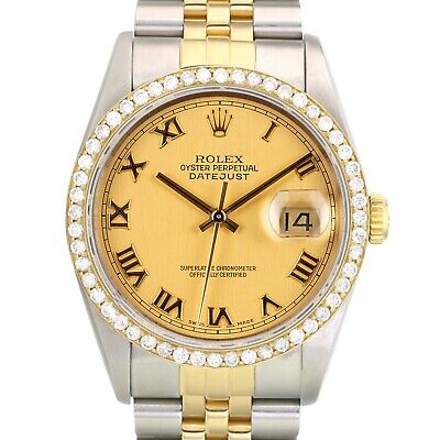 Rolex Datejust Diamond Dial Steel Yellow Gold Mens Watch 16233 Box