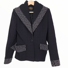 Norma Kamali Vintage Ornate Wool Blazer Jacket Black Gold Embroidered Size 40