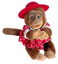 Vintage Monkey Chimpanzee Hand Puppet Baby 12" Hosung Original Dress Hat 1994
