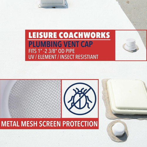White Plastic RV Plumbing Roof Vent Cap 1" to 2 3/8" Leisure Coachworks - Bild 6 von 12