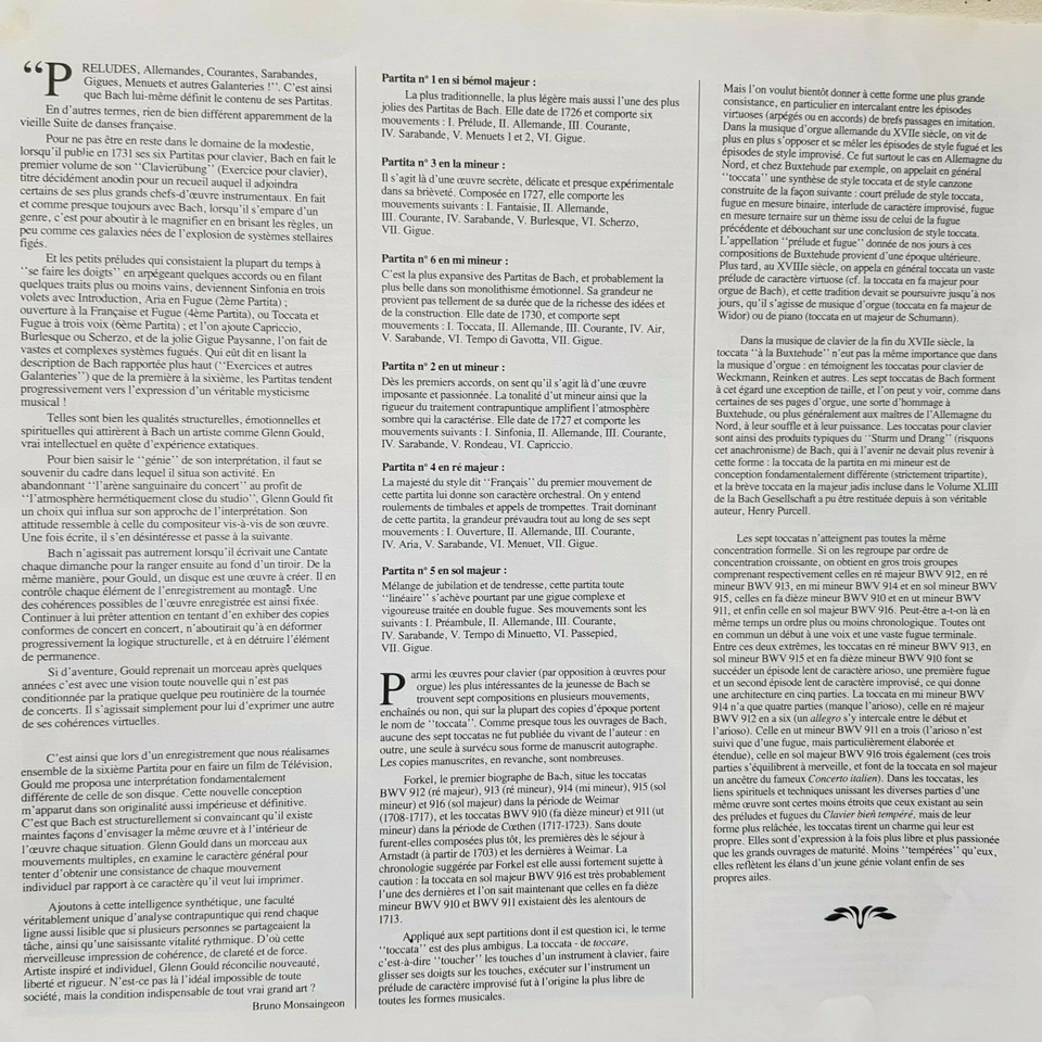 Booklet/Liner Notes/Insert for CBS Box set 79409,Gould:JS Bach Partitas/Toccatas - Image 3 of 4