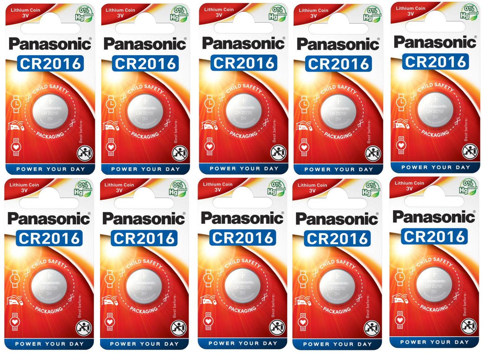 10 pile batterie Panasonic CR2016 3V LITIO DL2016 BR2016 KCR2016 LM2016 BATLI07