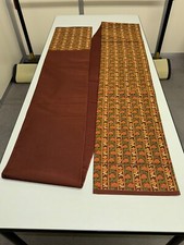 Japanese Vintage Kimono Fukuro Obi Cotton Brown tradition flower 169.2x11.8in