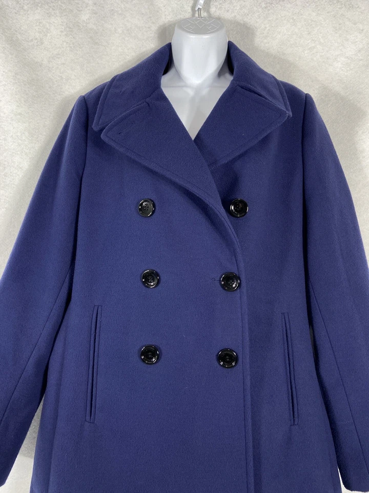 Chaqueta Calvin Klein Mujer’s 12 Abrigo Azul Guisante Doble Pecho Manga Larga Bolsillos Foto 2 de 4