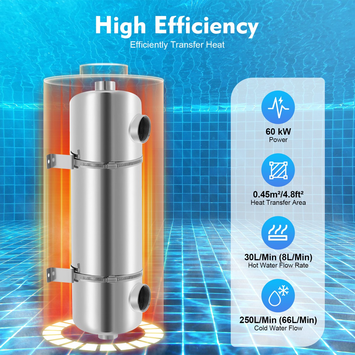 304 Stainless Steel Pool Heat Exchanger Tube 200K Same Side 1