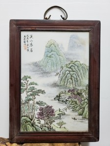 Fine Old Chinese Porcelain Famille Rose Plaque { Landscape}