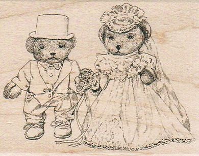 Teddy Bride and Groom 3 x 3 3/4'' Rubber Stamp, Teddy Bear Stamp, Toy Stamp