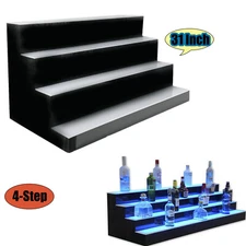 LED Lighted Liquor Bottle Display Shelf 31inch 4 Step Bar Display Stand