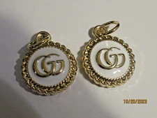 GUCCI  2 ZIPPER PULL CHARM WHITE,  GOLD tone metal , 15MM LOT 2