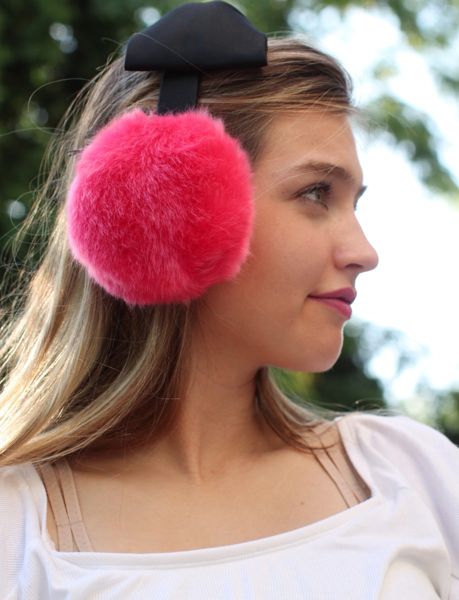 Kate spade satin bow ear muffs, maroon burgundy Kate Spade Satin Bow Faux Fur Earmuffs, Black / Cream main image 4