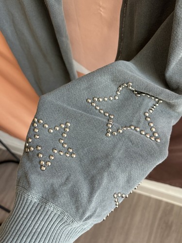 Monrow Star Studded Jogger Sweatpants Size S Gray Cotton Raw Hem Read - Picture 6 of 10