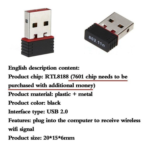 1x USB2.0 WiFi Wireless Adapter Mini Network Dongle Adapter 802.11n O9Y0 - Afbeelding 9 van 9