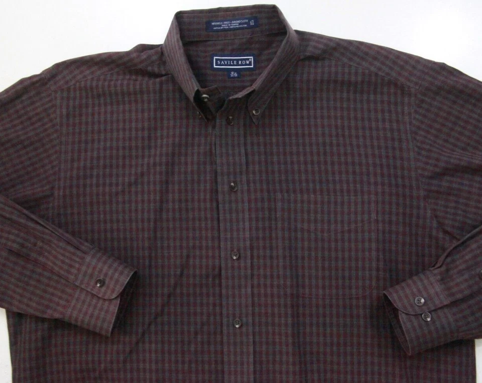 Savile Row Burgundy Red Man's Pocket Dress Shirt Large Long Sleeve 16.5 35 1-532 - Image 2 of 4
