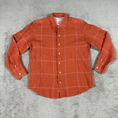 Tommy Bahama Linen Shirt Mens Medium Orange Hawaiian Beach Stripe Button Up 