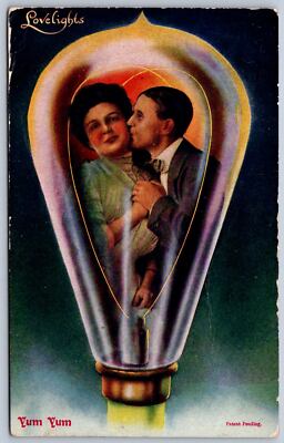 K18/ Interesting Postcard c1910 Lovelights Love Couple Lightbulb Fantasy 353