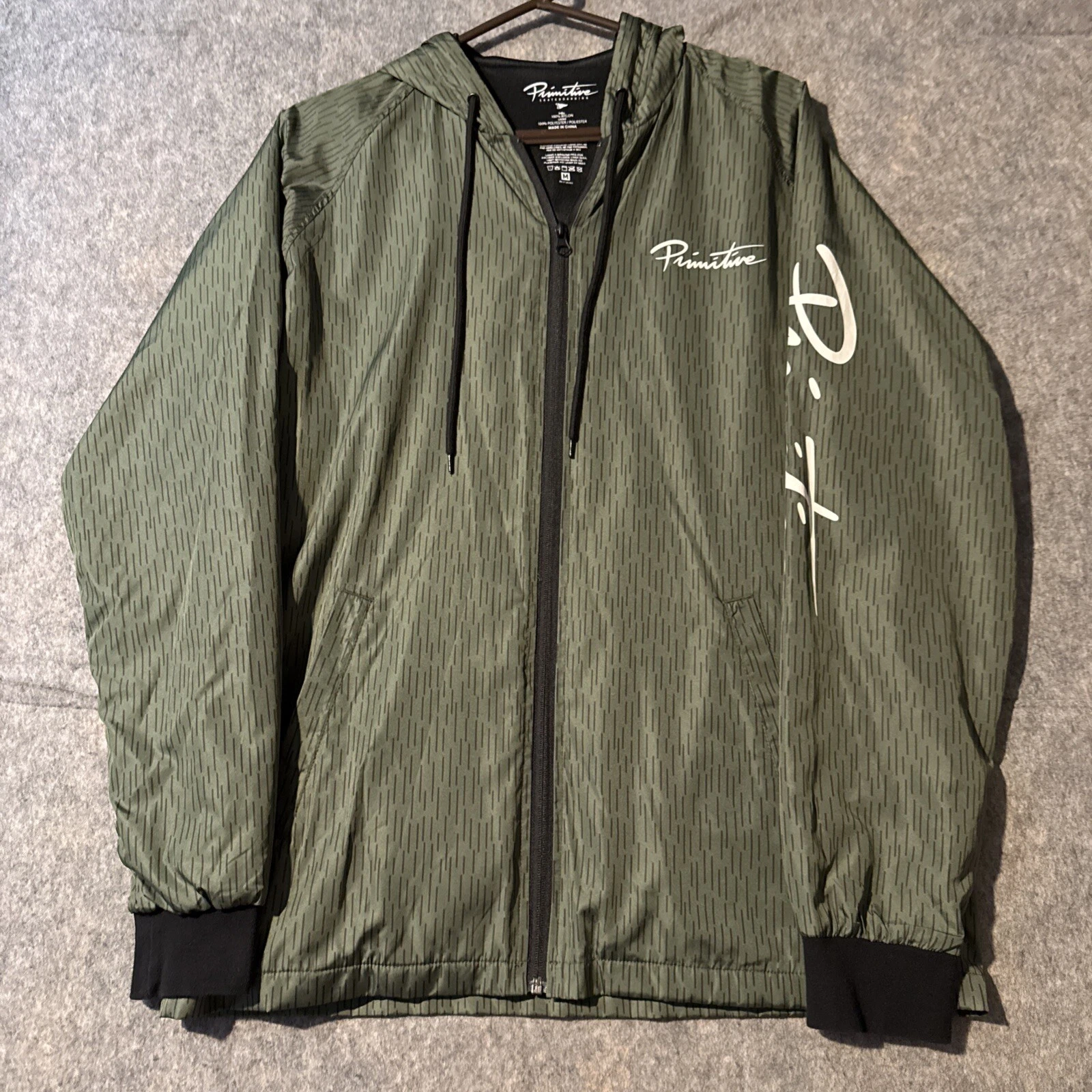 Primitive Skateboarding Full Zip Windbreaker Jacket Mens Medium Hooded Green