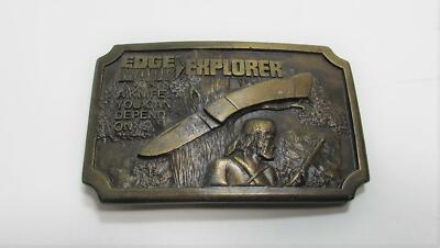 1977 Edge Mark Explorer Knife Advertising Brass Belt Buckle Gutmann Cutlery Co.