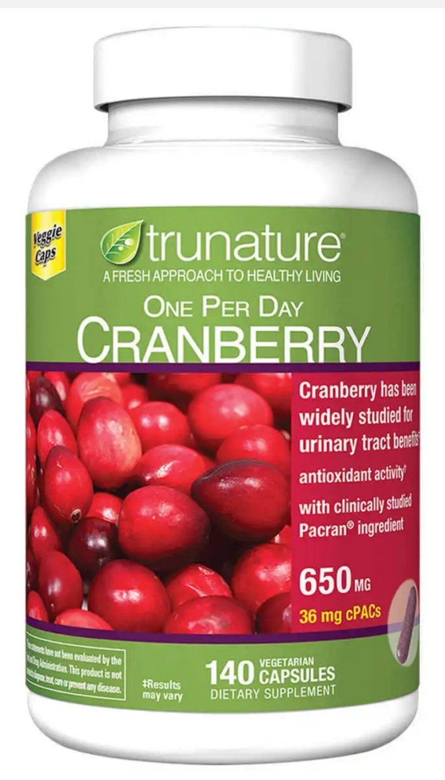 trunature CRANBERRY 650mg, 140 Capsules ** Maintain Healthy Urinary