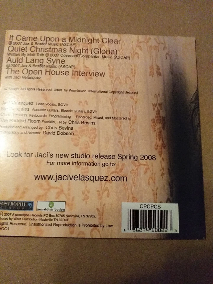 (-0-) RARE LIMITED EDITION Jaci Velasquez Christmas  OPEN HOUSE CD 4 TRACK - Image 2 of 2