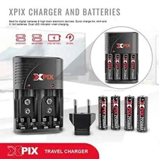 XPIX Travel Quick Charger For AA, AAA & 9V New In Box High Capacity Batteries