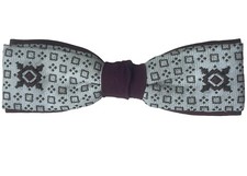 Vintage Royal Clip-On Bow Tie Ormond NYC Burgundy White Geometric Square 1950s