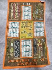 Asciugamano da tè 1974 calendario arte aborigena dell'Australia 17"W x 27"L