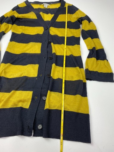 Vertigo Mustard Navy Striped V-Neck Button Front Cardigan Juniors Size L NWT - Picture 6 of 9