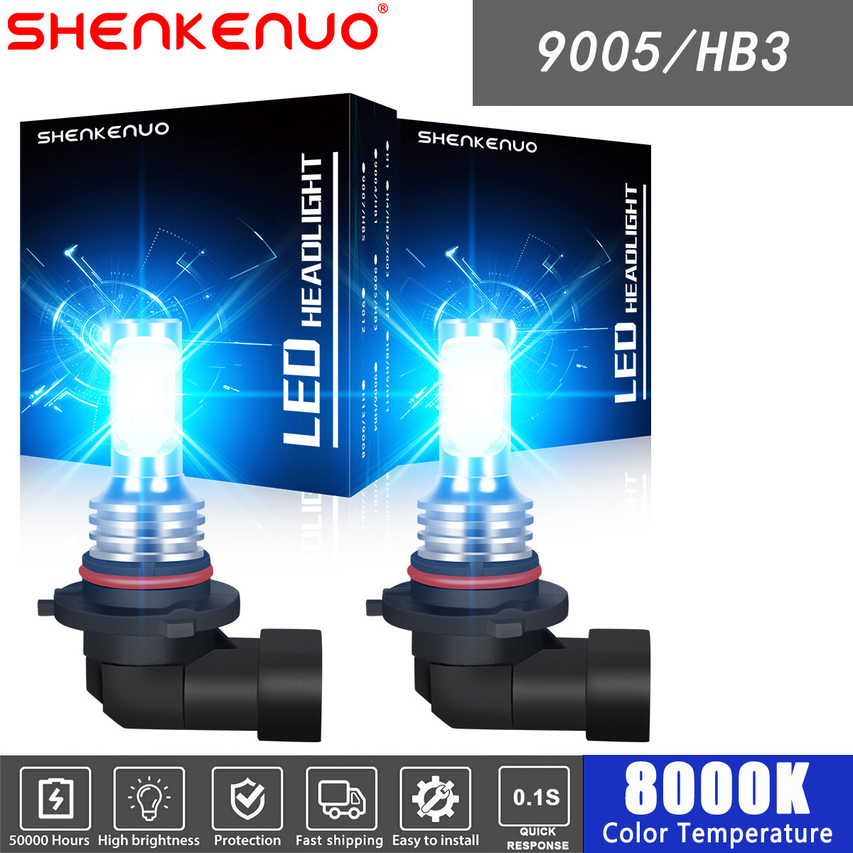 2x 9005/HB3 LED Headlight Kit Combo Bulbs 8000K High BEAM Super