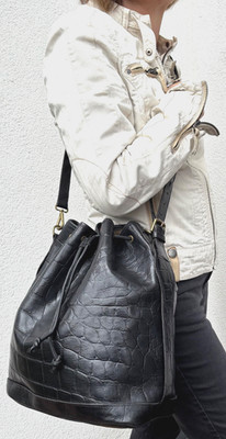 MULBERRY ''Sharpham Bucket Bag'' black Congo Leather schw. Leder-Beuteltasche 28cm