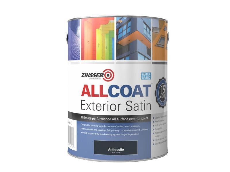 Zinsser Allcoat Anthracite Water Based Exterior Satin Paint 1L - Image 4