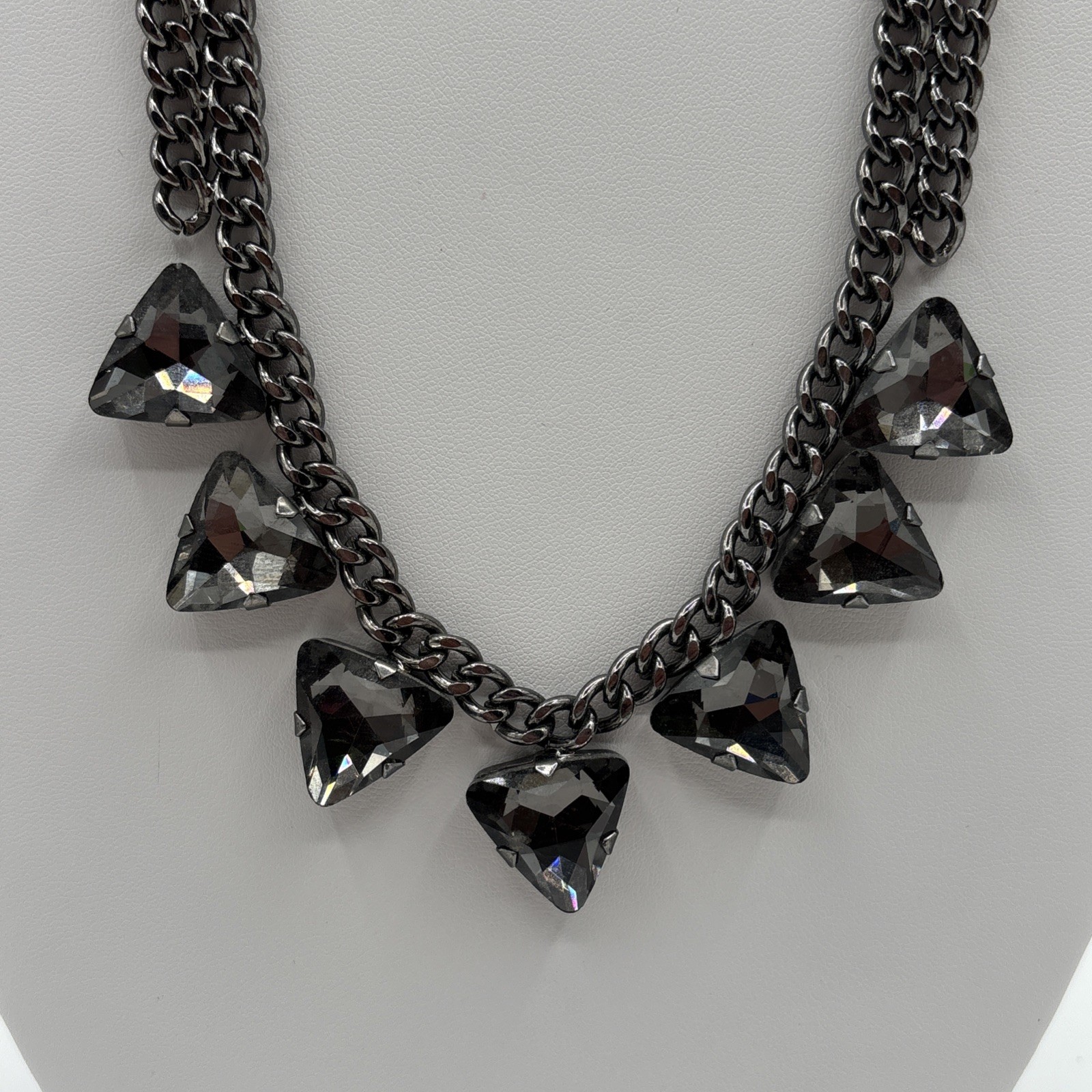 Triangular Rhinestone Necklace Double Chain Chunk… - image 8