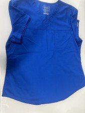 Cherokee Workwear Revolution Blue Solid V-Neck Scrub Top Womens Size M