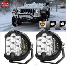 2PCS 5" inch Round LED Work Lights Bar Amber DRL Pods Fog Lamp Offroad Driving