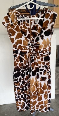 Cache Animal Print Ruched Sheath Dress Brown White Black Size 12