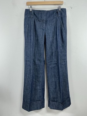 Woman s Excellent NY & Co Dress Blue Jeans Size 4 Front Pleats Baggy Leg Cuffs