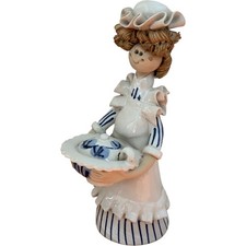 Vintage Laura Dunn Ceramic Figurine Cook with Pot Hand Painted Stripes Detail