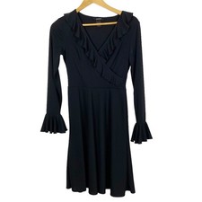 Express Black Long Sleeve Ruffle V Neck Dress Size 1/2