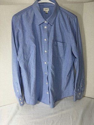 J.Crew Oxford Blue Long Sleeves Cotton Button Up Shirt Size XL Women Style BP530