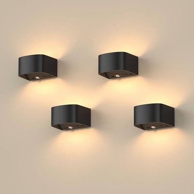 Modern Black LED Wall Sconce Motion Sensor Remote Wireless 600lm 4 Pack Indoor