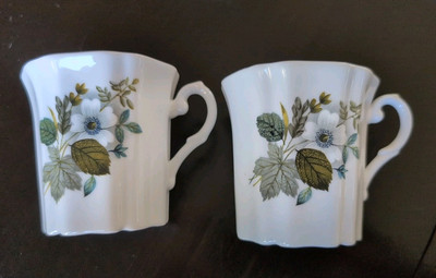 Botanical On White Cups (2)- Bone China Paneled by Royal Grafton England