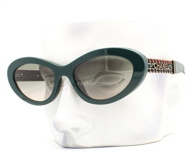 Chanel Sunglasses Dark Green Brown Metal CC Logo Chain 5538QA 1459/S3 with Case