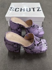 Schutz Aretha Platform Mule Heels Sweet Lilac Snake Print 8 138