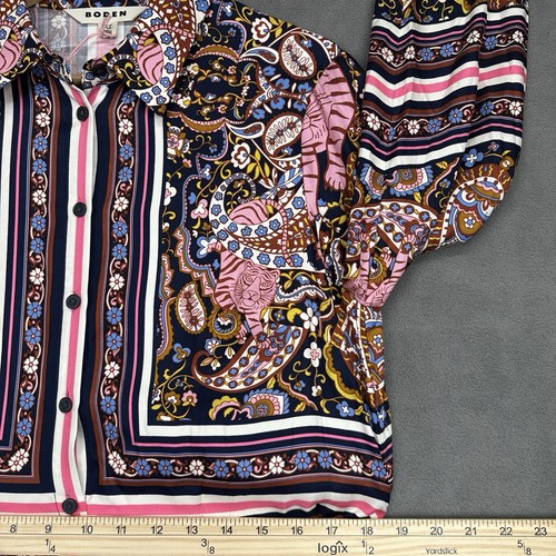 Vestido Camisa Estampado Bufanda Boden Talla 8R Francés Azul Marino Rosa Tigre Flor Paisley - Imagen 9 de 17