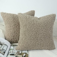 Plush Khaki Faux Fur Pillow Covers, Modern Farmhouse Decor, 2-Pack 40x40cm