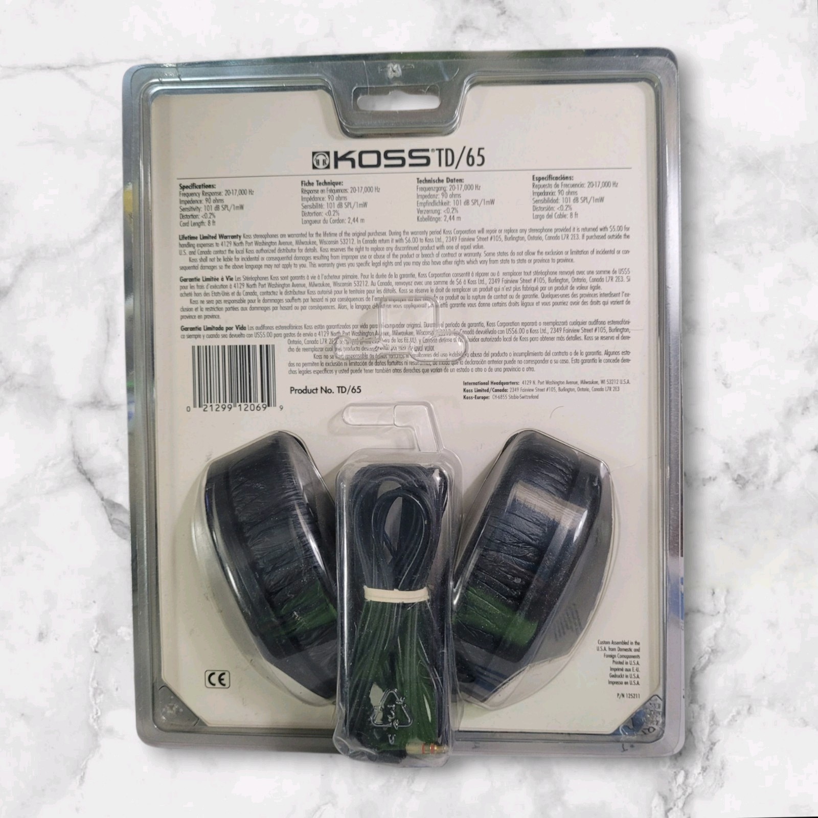Koss TD65 Home & Portable Stereo Black Corded Headphones Deep Bass in Package 
