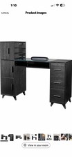 OmySalon Black Manicure Table Station w/ Storage Cabinets, Drawers, Glass